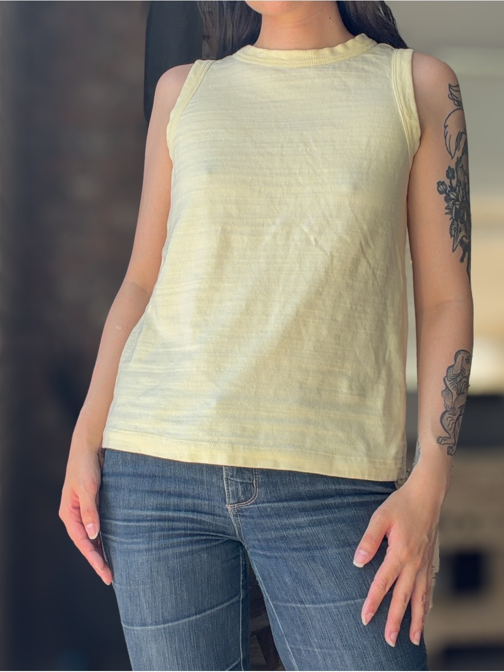 LOFT Pale Yellow Ribbed Sleeveless Tank